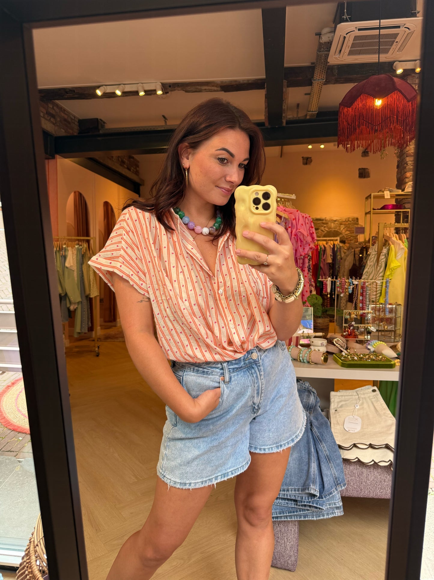 Blouse Lizzy Oranje Gestreept met Hartjes