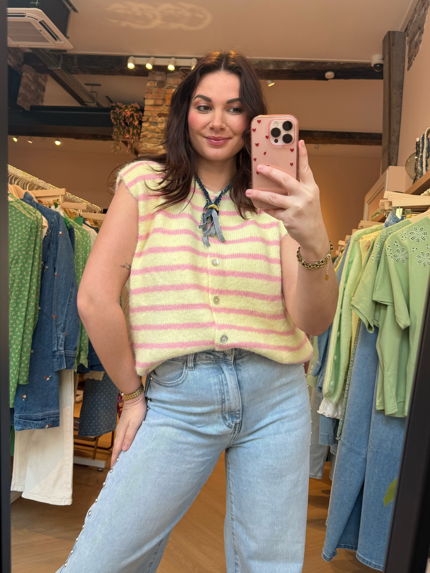 Gilet Nienke Geel Roze