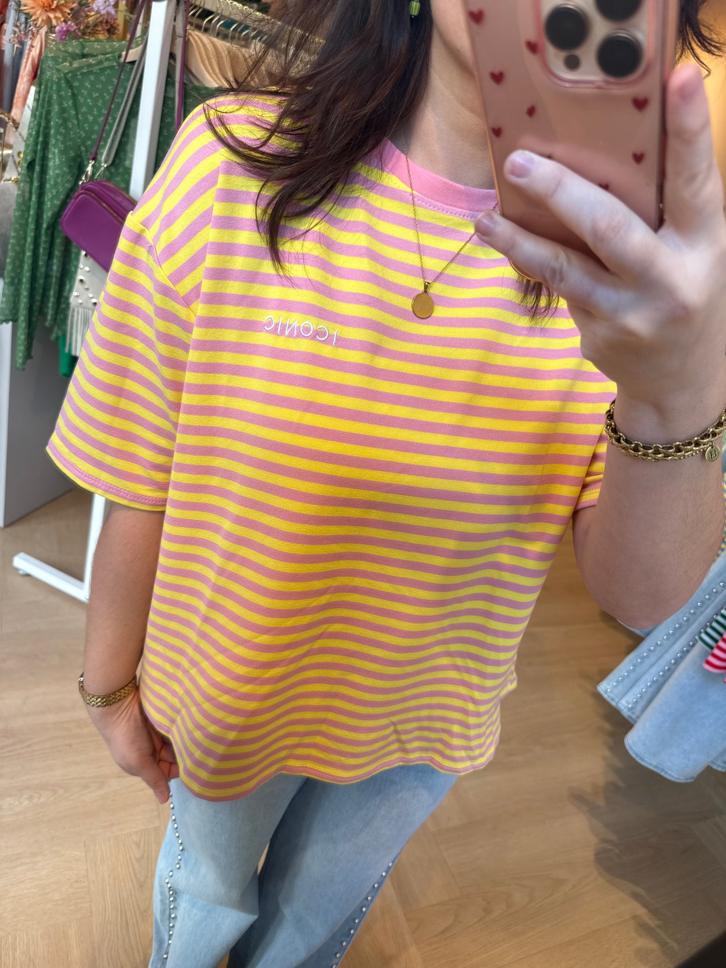 T-shirt Iconic Geel roze