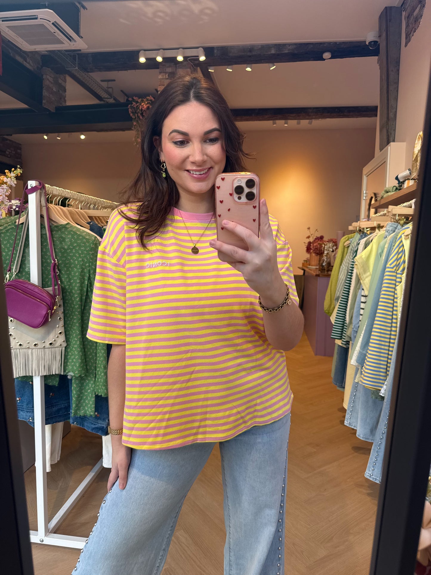 T-shirt Iconic Geel roze