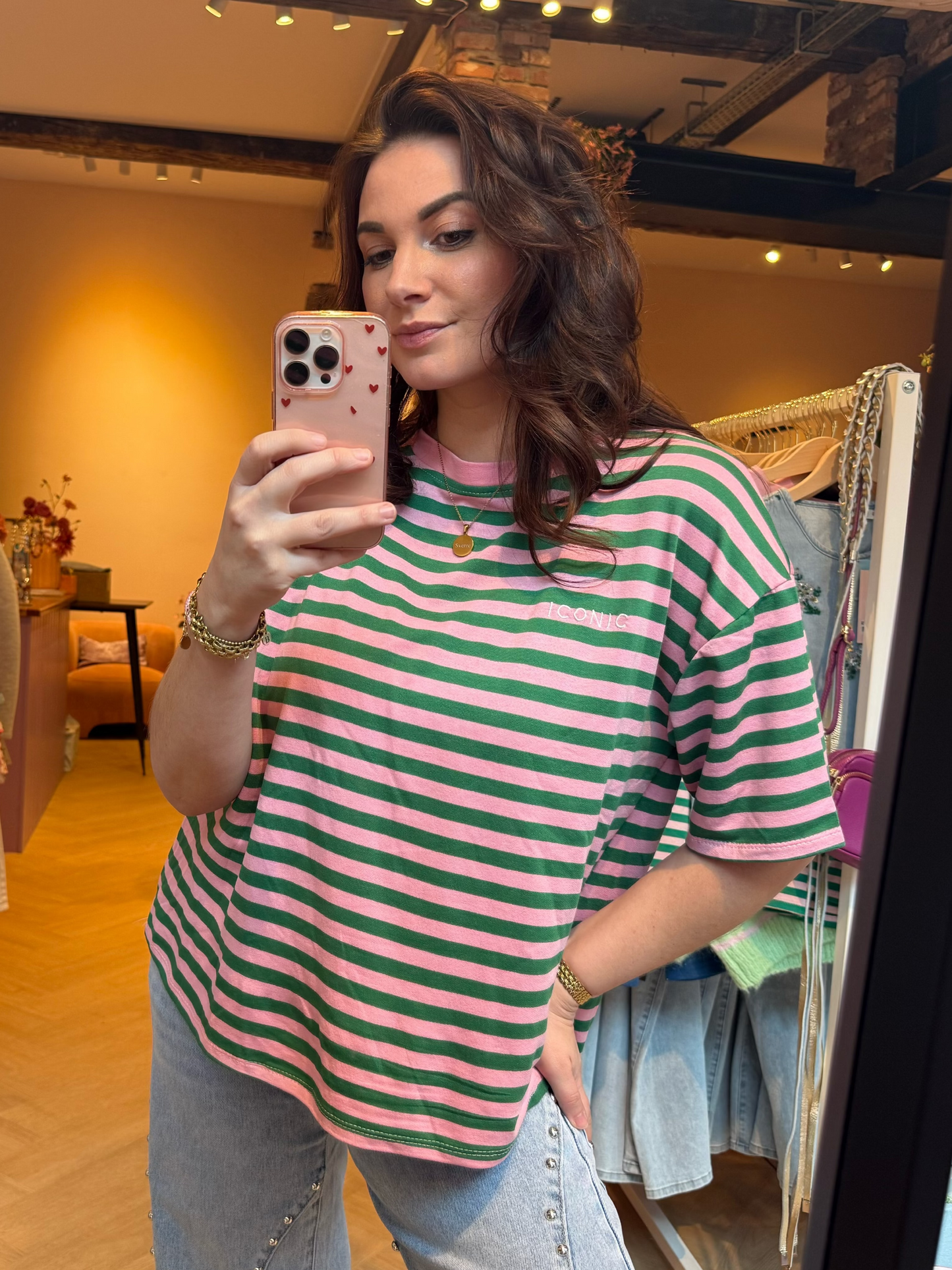 T-shirt Iconic Roze Groen