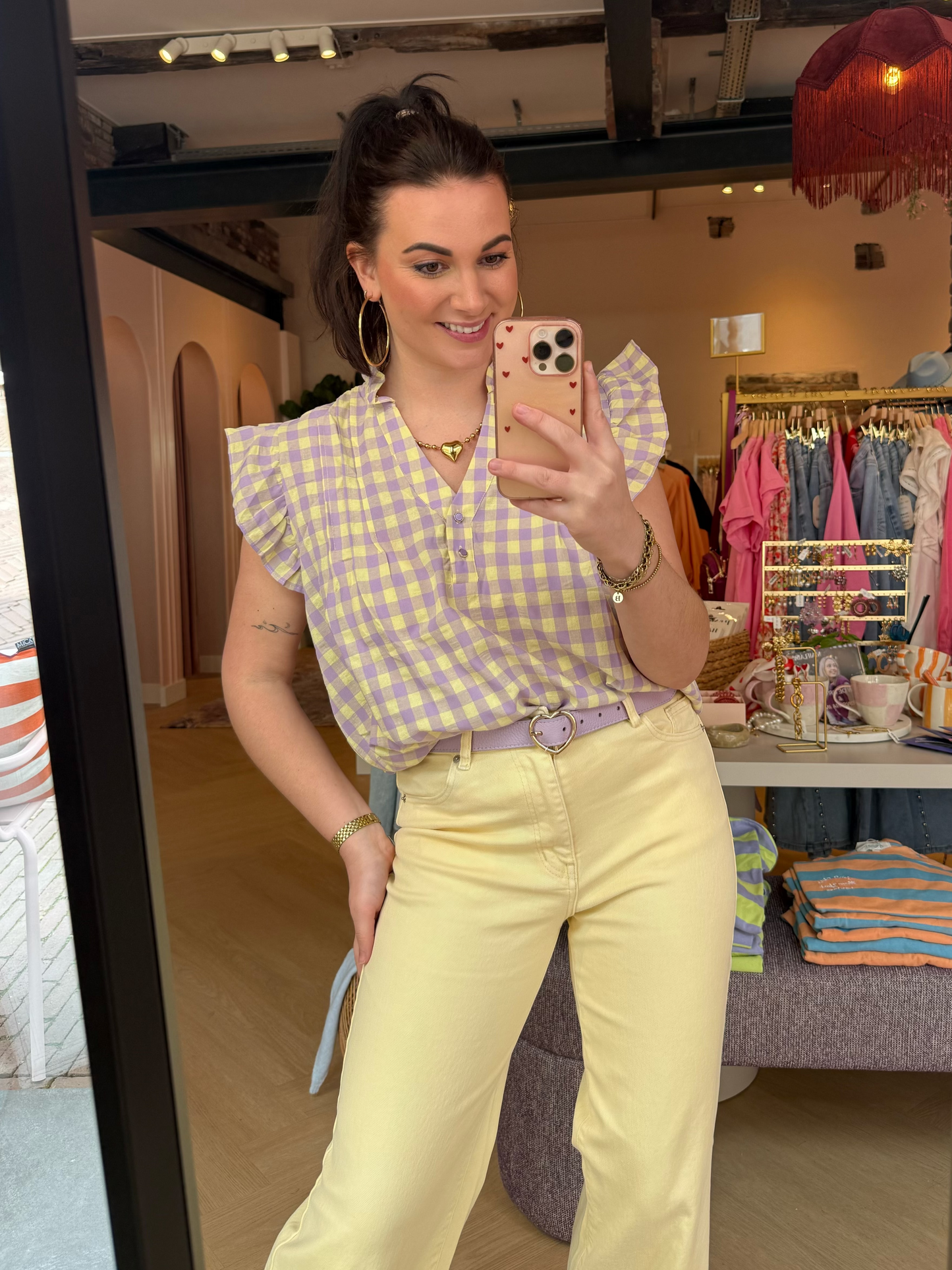 Blouse Joyce Lila Geel Geblokt