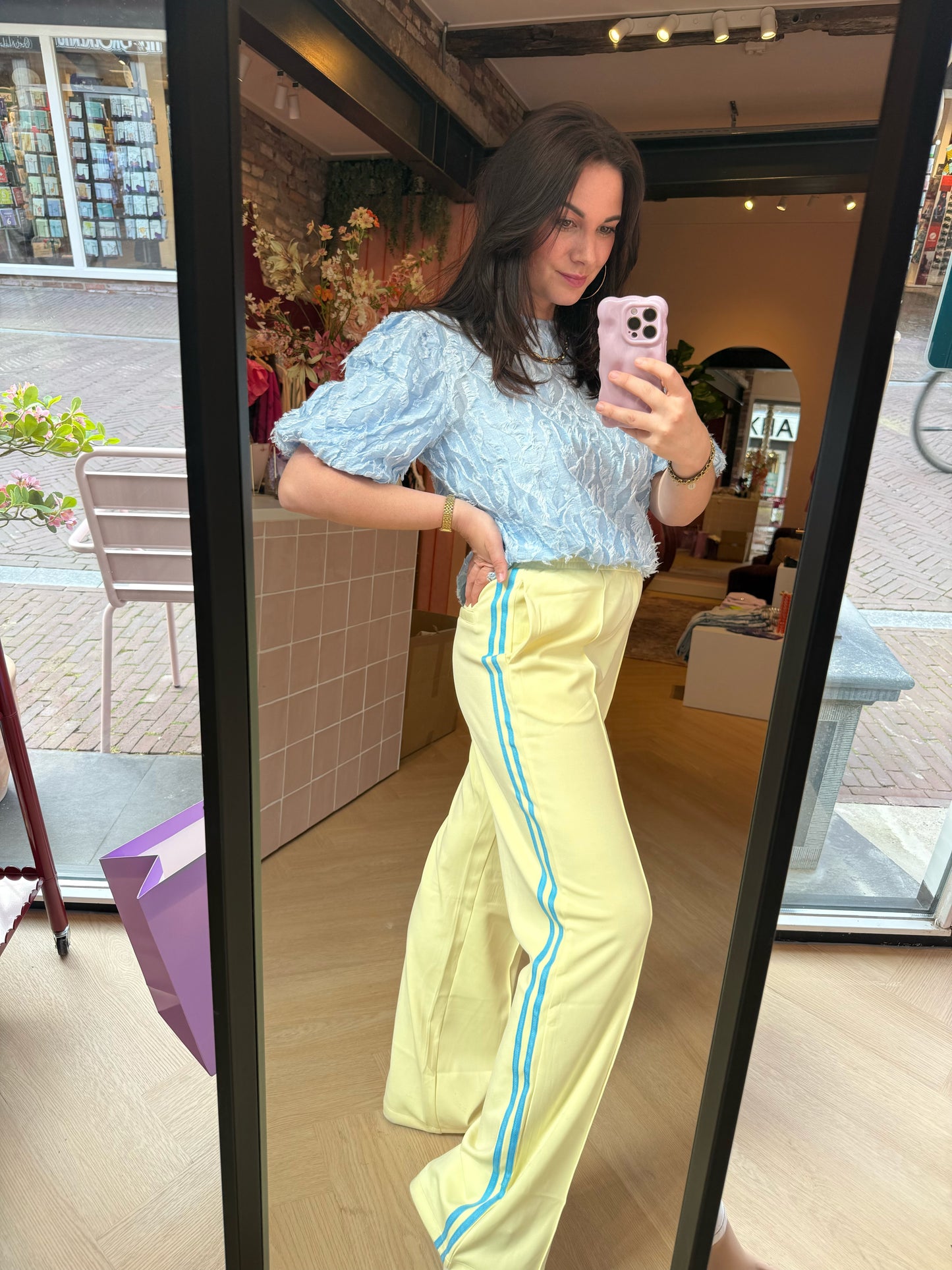 Geel met blauwe stripes jogpants Mirthe