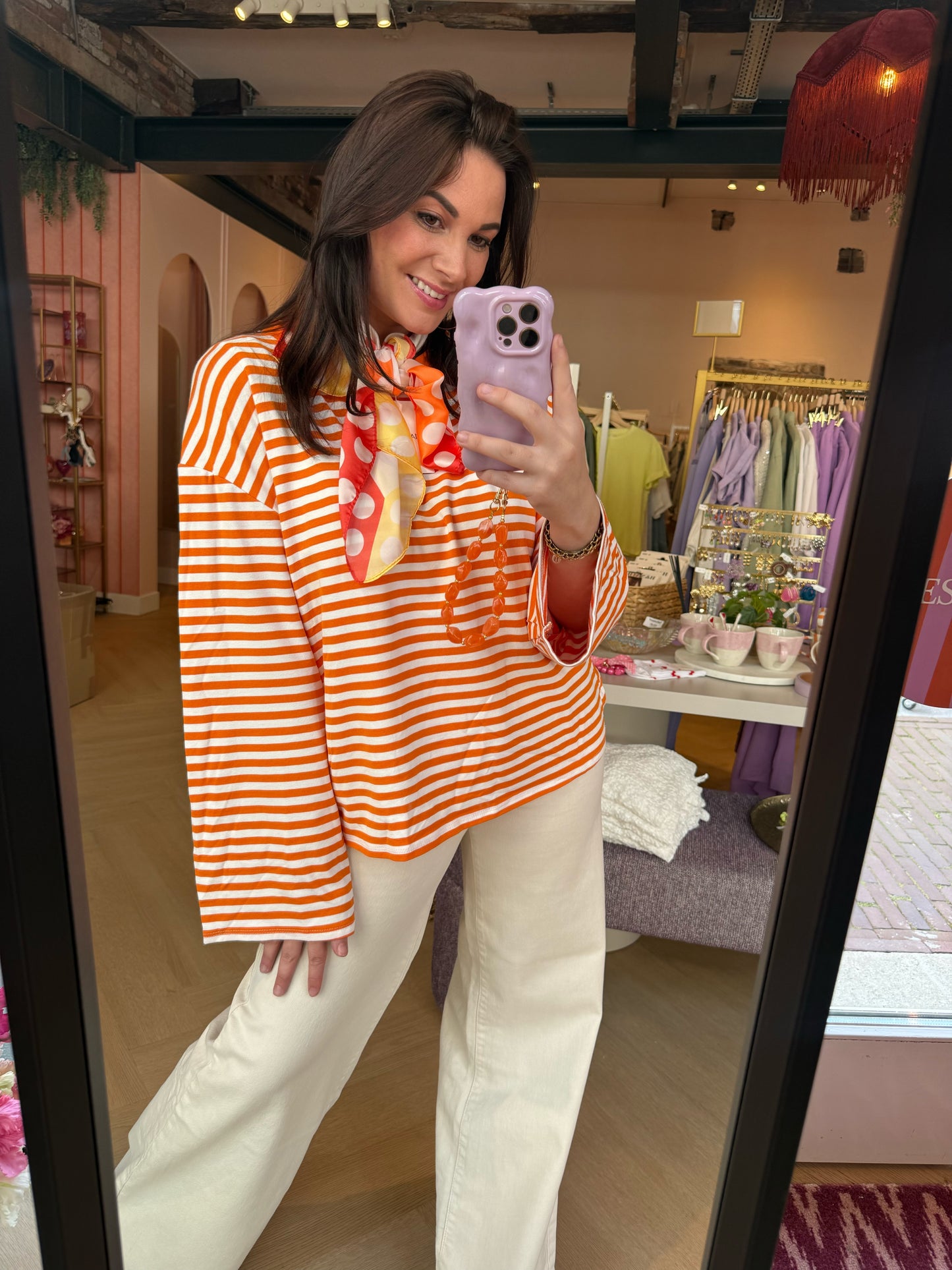 Oranje witte longsleeve Aike