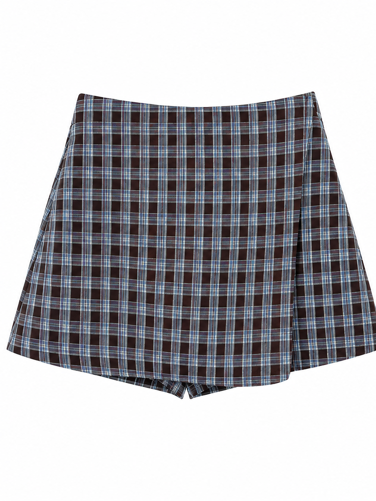 Skort Daisy blauw bruin geblokt