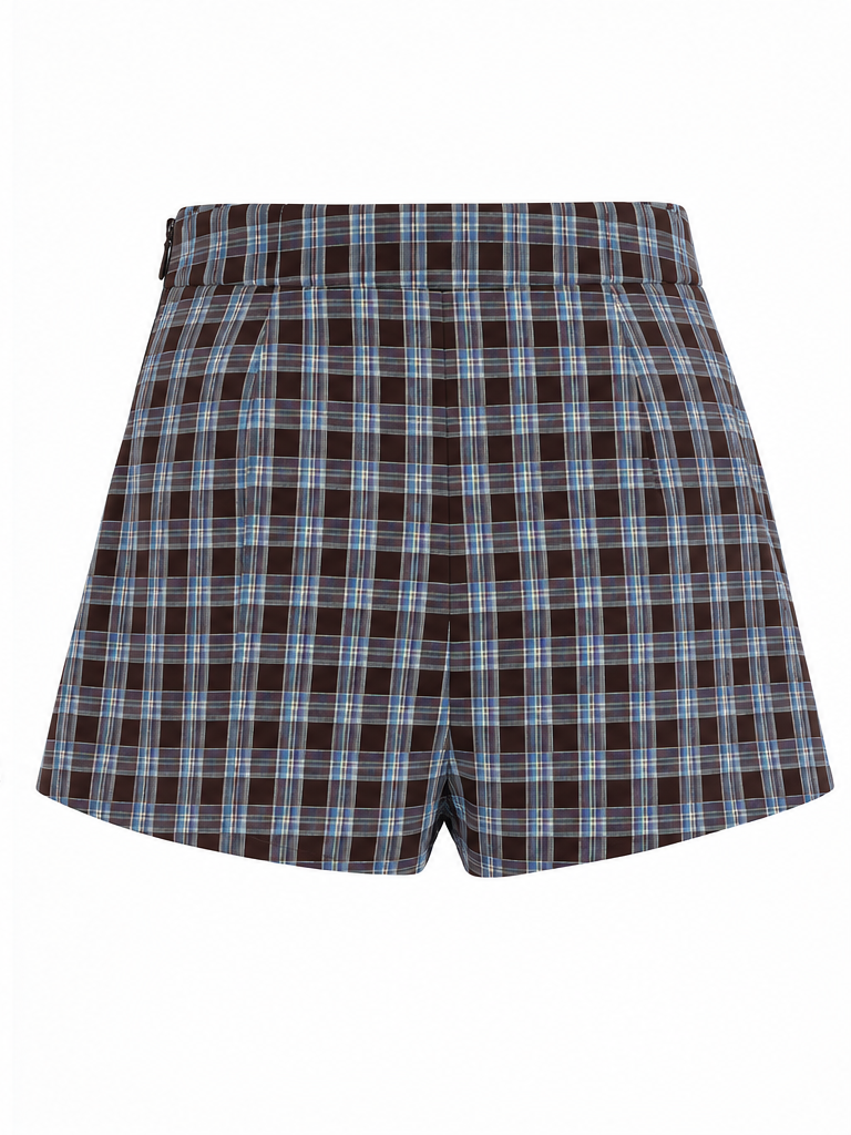 Skort Daisy blauw bruin geblokt