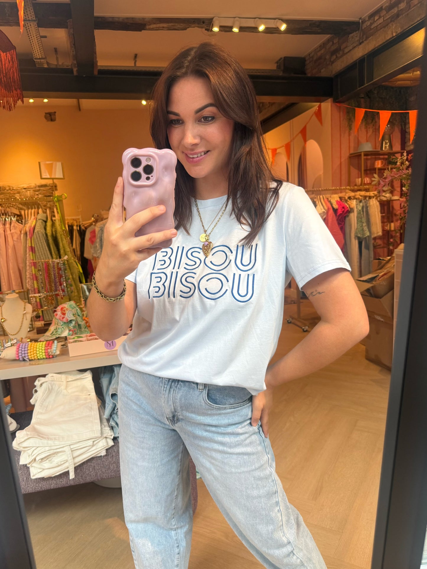 Lichtblauw T-shirt Bisou Bisou