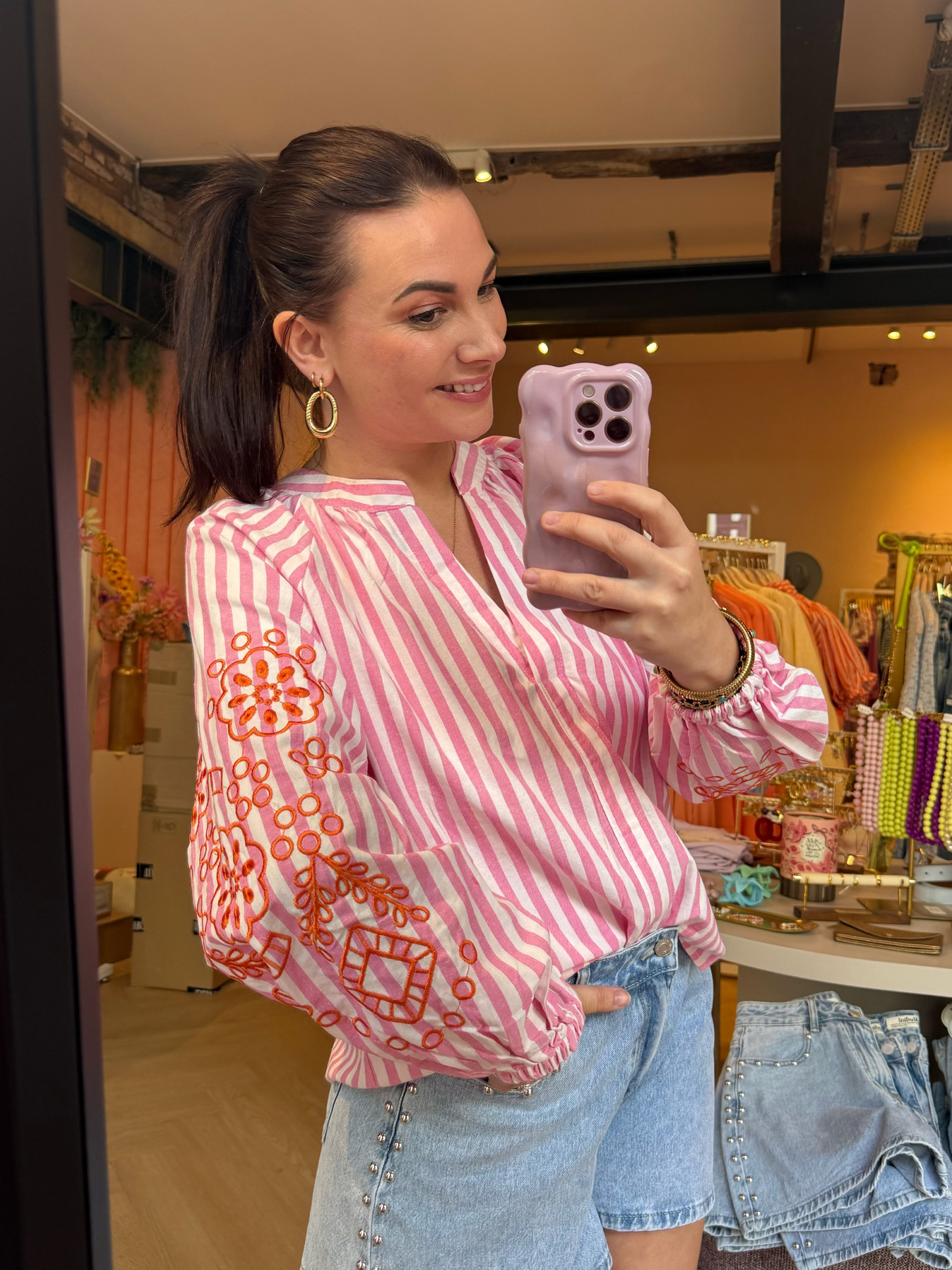 Roze Gestreepte Blouse Aike
