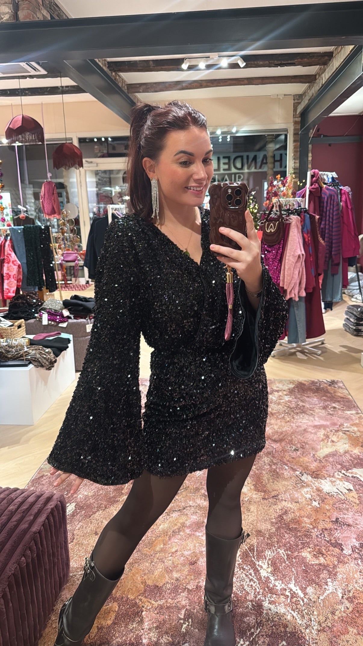 Jurk Larissa Zwart Paillet