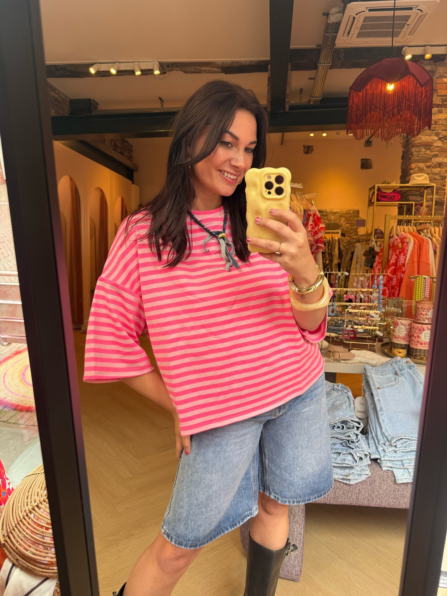 T-shirt Backprint Salut Roze Gestreept