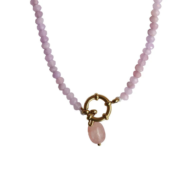 Lila Kralen Ketting Met Parel Bedel